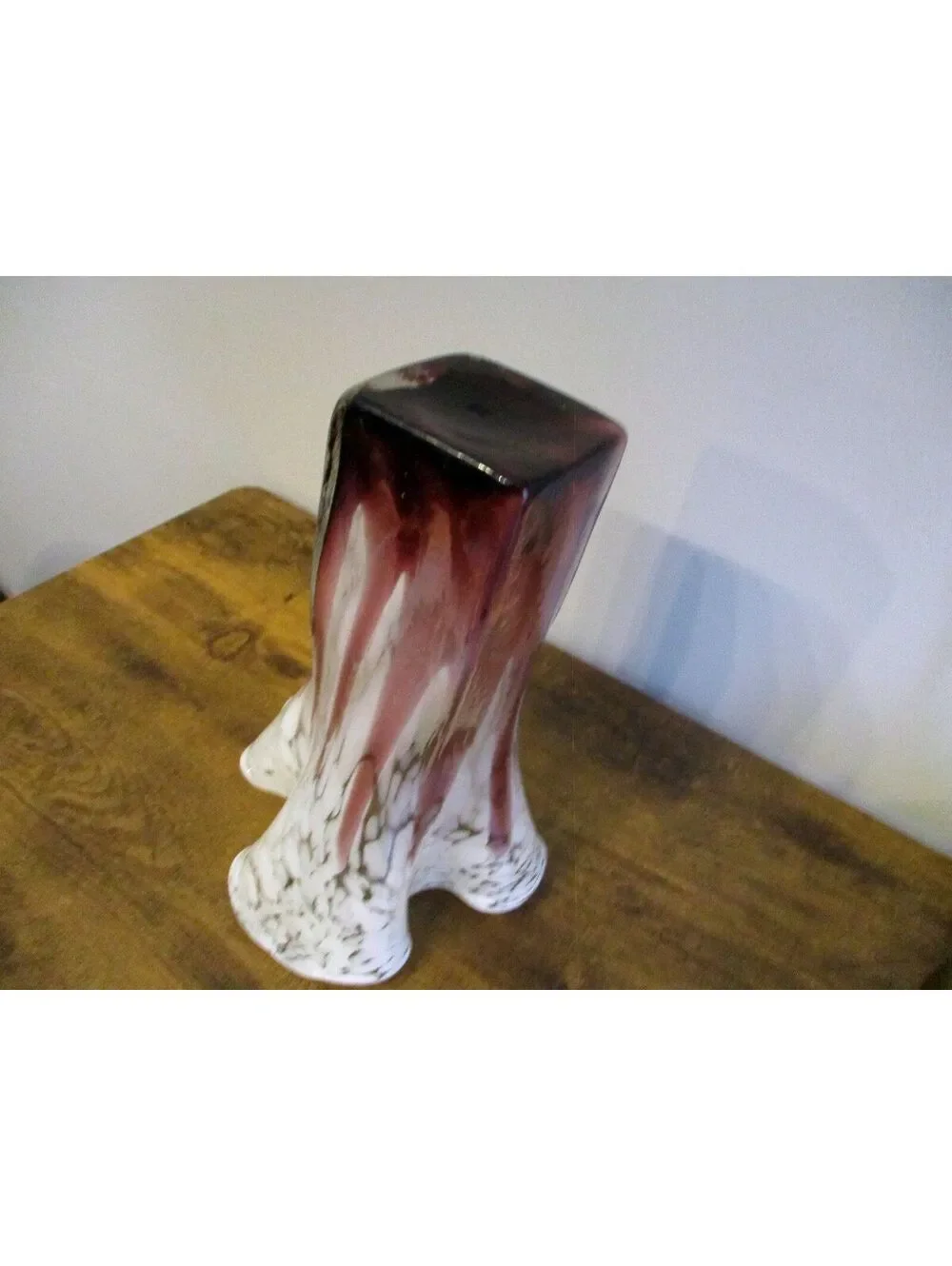 MCM Purple & White Mottled Handblown Glass Vase - Ruffled Handkerchief Top